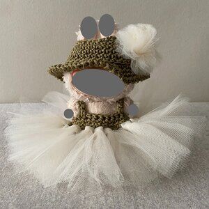 Handmade Crochet Green Cream Princess Tutu for 17cm Doll 2-Piece Set
